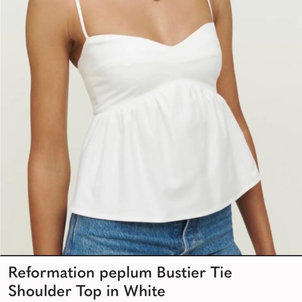 Reformation white peplum bustier top with shoulder ties